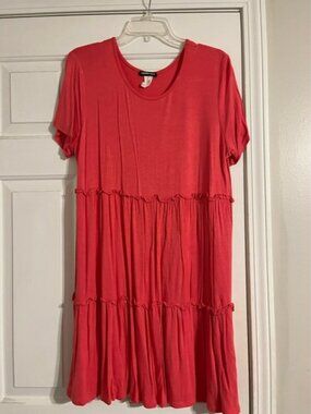 Bright Coral Tiered Short Sleeve Dress